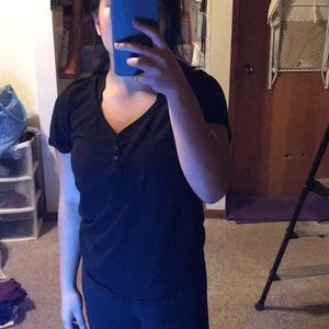 SO black t-shirt with clinched button front